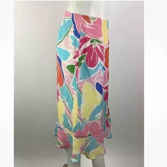 Harold's Sz 10 100% Silk Bold Colorful Floral Print Flare Skirt Multicolor - Picture 2 of 5